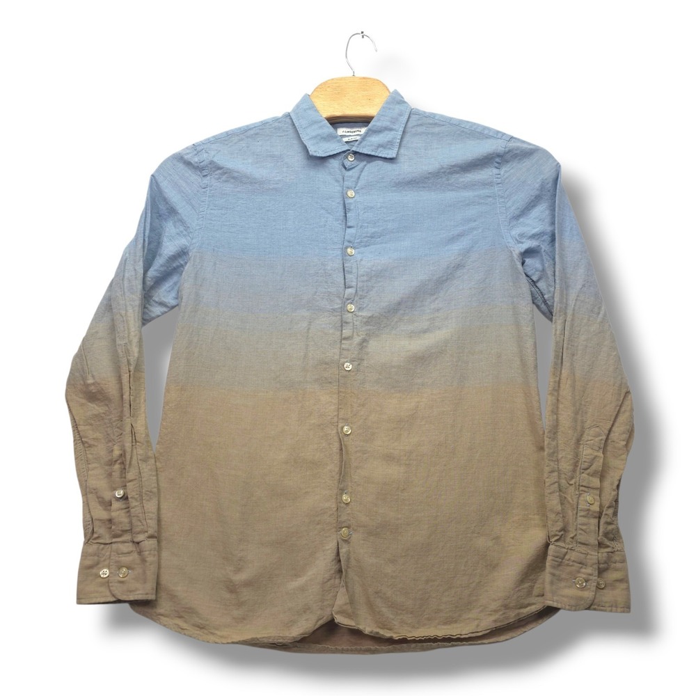 J.Lindeberg Linen Blend Shirt Men's XL Slim Fit Dany Sunrise Ombre Blue Tan Dip